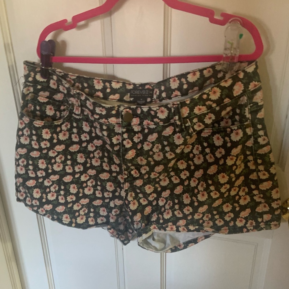 Forever 21 Green and Pink Floral Shorts